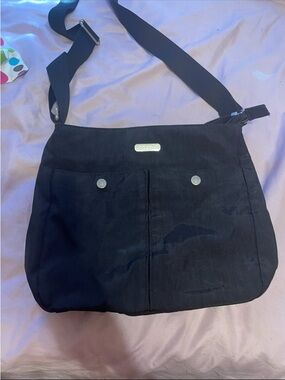 Black Crossbody Shoulder Bag with Front Snap Pockets